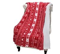 Catalonia Classy Snowflake Theme Sherpa Throw Blanket, Fluffy Plush Cozy Fleece Blanket, Warm Thick Soft Winter Couch Throw for Children and Adult, 150 x 130 cm Red