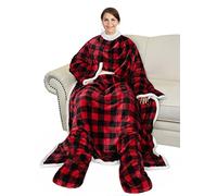 Catalonia Classy Tartan Wearable Sherpa Blanket with Sleeves and Foot Pocket, Soft Cosy Fleece Slankets for Women Warm Fluffy Plush Throws Winter TV Blanket for Sofa Couch 190 x 135 cm
