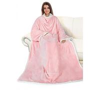Catalonia Classy Warm Blanket with Sleeves, Cozy Gift for Chill Day, Dual Sherpa Fleece Blanket for Sofa, Soft Gift for Adult Women Men 185 x 140 cm, Pink