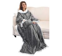 Catalonia Classy Warm Blanket with Sleeves, Cozy Gift for Chill Day, Dual Sherpa Fleece Blanket for Sofa, Soft Gift for Adult Women Men 185 x 140 cm, Grey