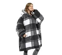 Catalonia Classy Warm Wearable Blanket, Soft Hooded Snuggle Blanket, Tartan Hoodie Blanket Oversized, Cozy Hoody Gifts For Adults Men Women, Buffalo Plaid Black