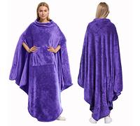 Catalonia Classy Warm Wearable Poncho Blanket, Large Soft Fluffy Blanket, Wrap Throw Cape with Pocket, Cosy Comfort Gifts for Adult Women Men, Purple