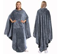 Catalonia Classy Warm Wearable Poncho Blanket, Large Soft Fluffy Blanket, Wrap Throw Cape with Pocket, Cosy Comfort Gifts for Adult Women Men, Grey