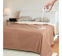 Catalonia Classy Waterproof Bed Blanket, Washable Protective Fleece Sherpa Throw for Adults, Bed Cover, 203 x 152cm ，Dk Taupe/Lt Taupe