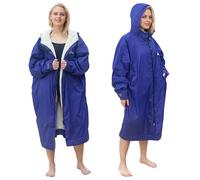 Catalonia Classy Waterproof Changing Robe, Oversized Swim Beach Dry Coat with Fleece Lining, Two Bare Feet Regatta Parka for Adult Womens, Blue, M-L
