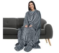 Catalonia Classy Wearable Blanket with Sleeves and Foot Pocket, Soft Fleece TV Blanket Winter Gift for Family, Soft Blankets for Adults, 190 x 135 cm, Grey