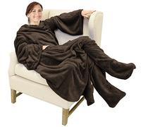 Catalonia Classy Wearable Blanket with Sleeves and Foot Pocket, Warm Gift for Sofa Lovers,Soft Fleece Blankets for Family, Cosy Blankets for Winter,190 x 135 cm Brown