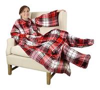 Catalonia Classy Wearable Blanket with Sleeves and Foot Pocket, Warm Gift for Sofa Lovers,Soft Fleece Blankets for Family, Cosy Blankets for Winter,190 x 135 cm Plaid Red