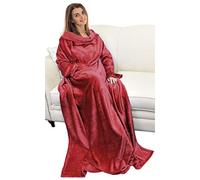 Catalonia Classy Wearable Blanket with Sleeves, Cozy Gift for Women Wife Girlfriend, Warm Soft Fleece TV Blanket with Arms for Sofa Couch, Gift for Her, 185 x 130 cm Wine