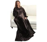 Catalonia Classy Wearable Blanket with Sleeves, Cozy Gift for Women Wife Girlfriend, Warm Soft Fleece TV Blanket with Arms for Sofa Couch, Gift for Her, 185 x 130 cm Brown