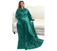 Catalonia Classy Wearable Blanket with Sleeves, Cozy Gift for Women Wife Girlfriend, Warm Soft Fleece TV Blanket with Arms for Sofa Couch, Gift for Her, 185 x 130 cm Green