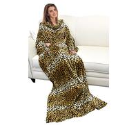 Catalonia Classy Wearable Blanket with Sleeves, Cozy Gift for Women Wife Girlfriend, Warm Soft Fleece TV Blanket with Arms for Sofa Couch, Gift for Her, 185 x 130 cm Leopard