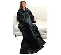 Catalonia Classy Wearable Blanket with Sleeves, Cozy Gift for Women Wife Girlfriend, Warm Soft Fleece TV Blanket with Arms for Sofa Couch, Gift for Her, 185 x 130 cm Black