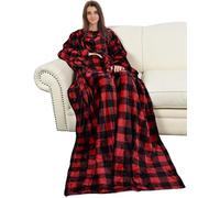Catalonia Classy Wearable Blanket with Sleeves, Cozy Gift for Women Wife Girlfriend, Warm Soft Fleece TV Blanket with Arms for Sofa Couch, Gift for Her, 185 x 130 cm Plaid Red