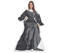 Catalonia Classy Wearable Blanket with Sleeves, Warm Sherpa Fleece Full Body Snuggle Blanket with Large Pockets, Double-Sided Blanket Gift for Women, 185 x 140 cm, Grey