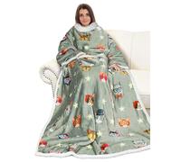 Catalonia Classy Wearable Blanket with Sleeves, Warm Sherpa Fleece TV Snuggle Blanket with Arms for Sofa Couch, Cozy Sleeved Throw Gift for Women Wife Man, 185 x 140 cm Cat Dog Gray