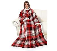 Catalonia Classy Wearable Blanket with Sleeves, Warm Sherpa Fleece TV Snuggle Blanket with Arms for Sofa Couch, Cozy Sleeved Throw Christmas Gift for Women Wife Man, 185 x 140 cm, Red Plaid