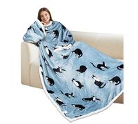 Catalonia Classy Wearable Blanket with Sleeves, Warm Sherpa Fleece TV Snuggle Blanket with Arms for Sofa Couch, Cozy Sleeved Throw Gift for Women Wife Man, 185 x 140 cm Cat Grey