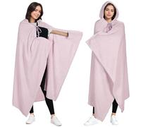 Catalonia Classy Wearable Hooded Blanket, Warm Sherpa Snuggle Blanket Wrap with Hand Pockets, Soft Fluffy Throw Poncho Cape, Perfect for Lounging, Gift for Women Men, Pink