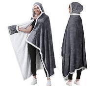 Catalonia Classy Wearable Poncho Blanket with Hood, Warm Sherpa Fleece Wrap Throw Cape with Pocket, Super Soft Comfy Portable Fleece Blanket for Women and Men, 125 X 185 cm, Grey