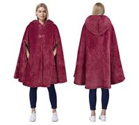 Catalonia Classy Women Hooded Poncho, Sherpa Fleece Cloak Coat, Soft Warm Snuggly Blanket Cape, Cozy Plush Wearable Blanket for Adult, Gift Idea for Adults and Teen Girls, Wine