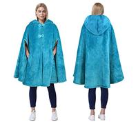 Catalonia Classy Women Hooded Poncho, Sherpa Fleece Cloak Coat, Soft Warm Snuggly Blanket Cape, Cozy Plush Wearable Blanket for Adult, Gift Idea for Adults and Teen Girls, Blue