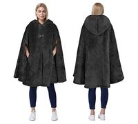 Catalonia Classy Women Hooded Poncho, Sherpa Fleece Cloak Coat, Soft Warm Snuggly Blanket Cape, Cozy Plush Wearable Blanket for Adult, Gift Idea for Adults and Teen Girls, Black