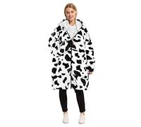 Catalonia Cow Print Zip Up Blanket Hoodie Sweatshirt, Oversized Sherpa Pullover Jacket Coat for Men Women, Comfortable Gift for Her