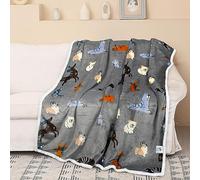 Catalonia Dog Print Sherpa Fleece Throw Blanket, Soft Mink Plush Couch Blanket, Fuzzy Fluffy Comfy Warm Throws, Comfort Caring Gift, 50x60 inches, Grey