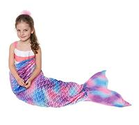 Catalonia Mermaid Tail Wearable Blanket Gift, Soft Flannel Fleece Mermaid Sleeping Bags for Kids Girls All Seasons, Colorful Scale Snuggle Blanket Birthday Gift, 155 x 51 cm