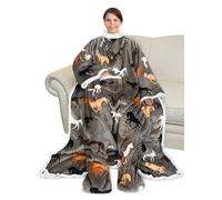 Catalonia Sherpa Wearable Blanket with Sleeves & Foot Pockets for Adult Women Men, Comfy Snuggle Wrap Sleeved Throw Blanket Robe, Gift Idea, Taupe Horse
