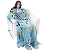 Catalonia Wearable Fleece Blanket with Sleeves and Foot Pockets for Adult Women Men, Micro Plush Comfy Wrap Sleeved Throw Blanket Robe Large, Blue Cat