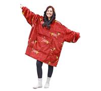 Catalonia Xmas Dachshund Print Oversized Hoodie Blanket Sweatshirt, Wearable Sherpa Giant Pullover for Adults Men Women Teenagers Wife Girlfriend Gift