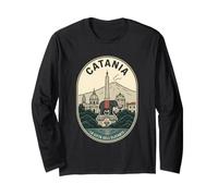 Catania Sicily Vintage Travel Emblem Mount Etna Elephant Long Sleeve T-Shirt