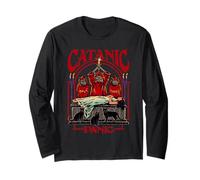 Catanic Panic Satanic Cat Retro Vintage Funny Adult Humor Long Sleeve T-Shirt