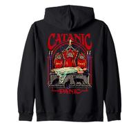 Catanic Panic Satanic Cat Retro Vintage Funny Adult Humor Zip Hoodie