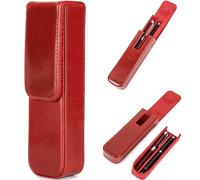 CataPurus Top Grain Genuine Leather 2 Fountain Pen/Pencil Case Holder, Solid Minimalist Design, Handmade, Magnetic Closing with Drawer Design, Gift Choice for Man/Woman/Office, Glossy Red, 2 Slots