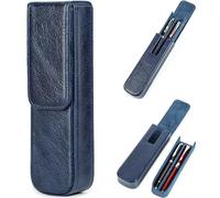 CataPurus Top Grain Genuine Leather 2 Pen/Pencil Tray Case Holder, Minimalist Fashion Design, Handmade, Magnetic Closing with Drawer Design, Gift Choice for Man/Woman/Office, Glossy Blue, 2 Slots