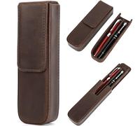 CataPurus Top Grain Genuine Leather 2 Pen/Pencil Tray Case Holder, Vintage Design No Trademark, Handmade, Magnetic Closing with Drawer Design, Gift Choice for Man/Woman/Office, Matte Coffee, 2 Slots