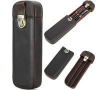 CataPurus Top Grain Genuine Leather 3 Fountain Pen/Pencil Tray Case Holder, Handmade Minimalist Design, Brass Plug-in Lock with Drawer Design, Gift Choice for Man/Woman/Office, Matte Coffee, 3 Slots
