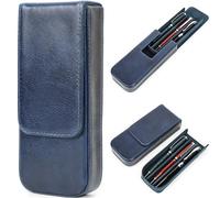 CataPurus Top Grain Genuine Leather 3 Fountain Pen/Pencil Tray Case Holder, Solid Fashion Design, Handmade, Magnetic Closing with Drawer Design, Gift Choice for Man/Woman/Office, Glossy Blue, 3 Slots