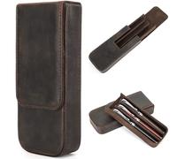 CataPurus Top Grain Genuine Leather 3 Pen/Pencil Tray Case Holder, Minimalist Design No Logo, Handmade, Magnetic Closing with Drawer Design, Gift Choice for Man/Woman/Office, Matte Coffee, 3 Slots