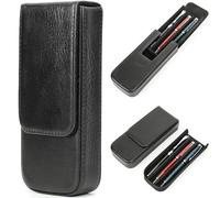 CataPurus Top Grain Genuine Leather 3 Pen/Pencil Tray Case Organizer, Fashion Design No Logo, Handmade, Magnetic Closing with Drawer Design, Gift Choice for Man/Woman/Office, Glossy Black, 3 Slots