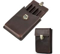 CataPurus Top Grain Genuine Leather 5 Pen/Pencil Tray Case Organizer, Solid Vintage Design No Logo, Handmade, Brass Plug-in Lock with Drawer, Gift Choice for Man/Woman/Office, Glossy Coffee, 5 Slots