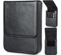 CataPurus Top Grain Genuine Leather 6 Fountain Pen/Pencil Tray Case, Minimalist Fashion Design, Handmade, Magnetic Closure with Drawer Design, Gift Choice for Man/Woman/Office, Glossy Black, 6 Slots