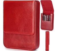 CataPurus Top Grain Genuine Leather 6 Pen/Pencil Tray Case Organizer, Minimalist Fashion Design, Handmade, Magnetic Closure with Drawer Design, Gift Choice for Man/Woman/Office, Glossy Red, 6 Slots