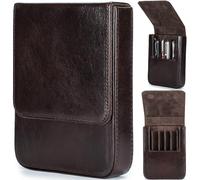 CataPurus Top Grain Genuine Leather 6 Pencil/Pen Tray Case Organizer, Fashion Design No Logo, Handmade, Magnetic Closure with Drawer Design, Gift Choice for Man/Woman/Office, Glossy Coffee, 6 Slots