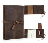 CataPurus Top Grain Genuine Leather Travel Notebook Cover for Man & Woman, Handmade Vintage Design, Leather Refillable Journal Cover Fits A5 Size Notebook/Paper/Pen/Stationeries/Cards/Tickets, Coffee