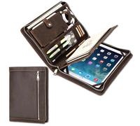 CataPurus Top Grain Leather 11" Portfolio for Men & Women, Solid Vintage Design, Handmade, Large Capacity Multi-Functional Business Padfolio, Holder for Cards/iPad/Phone/Cable/A5 Paper, Coffee 11 Inch