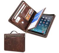 CataPurus Top Grain Leather 12.9" Strap Large Portfolio, Handmade Retro Design, Large Capacity Multi-Functional Business Zip Padfolio, Holder for Cards/Tablet/Phone/AirTag/A4 Doc, Red Coffee 12.9 Inch